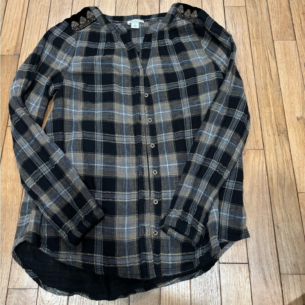 Sundance Silk Velvet Plaid Embroidered Blouse Womens Small